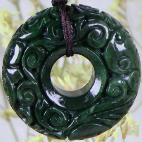 Certified Dark green 100% Natural A Jade jadeite Doughnut Pendant - Picture 1 of 5